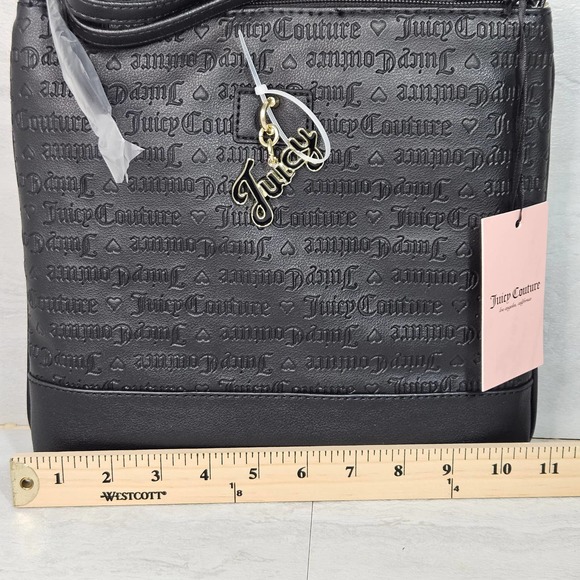 Juicy Couture Crossbody Bag Vegan Leather Black Gothic Print - Picture 4 of 5